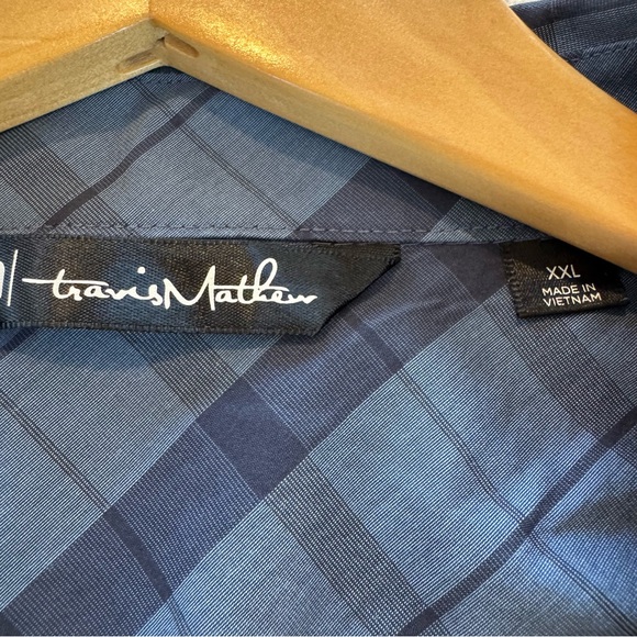 Travis Mathew Men’s XXL/2XL Blue Plaid Short Sleeve Button Up Lightweight Shirt - Picture 7 of 11